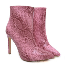 stiletto high heel women pointed toe boot zip on lady boot pink snake boot